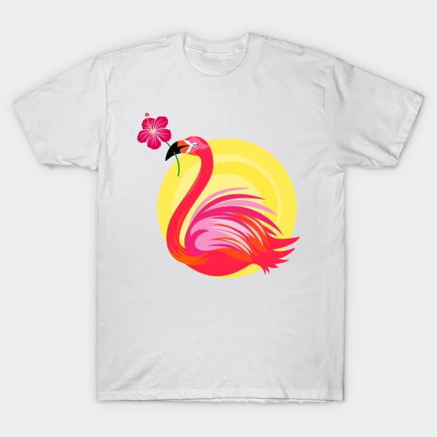 Flamingo Bird with Hibiscus Flower T-Shirt by RageRabbit